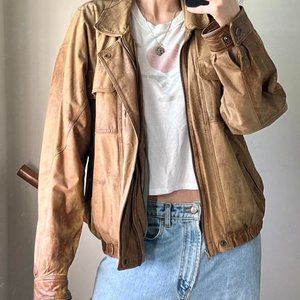 Vintage Y2K brown leather bomber jacket